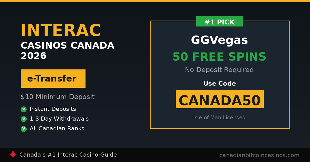 Interac casino Canada 2026 - GGVegas 50 free spins with code CANADA50