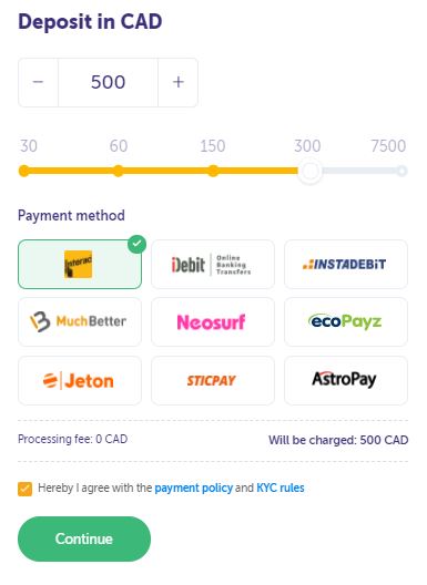 Deposit with interac